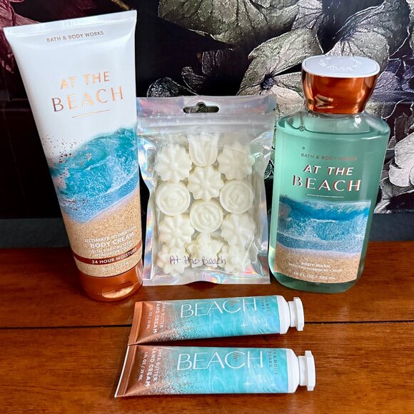 NEW 5-Pc AT THE BEACH Body Cream, Wax Melts, Body Wash, and 2 Hand Creams BBW - Picture 1 of 3